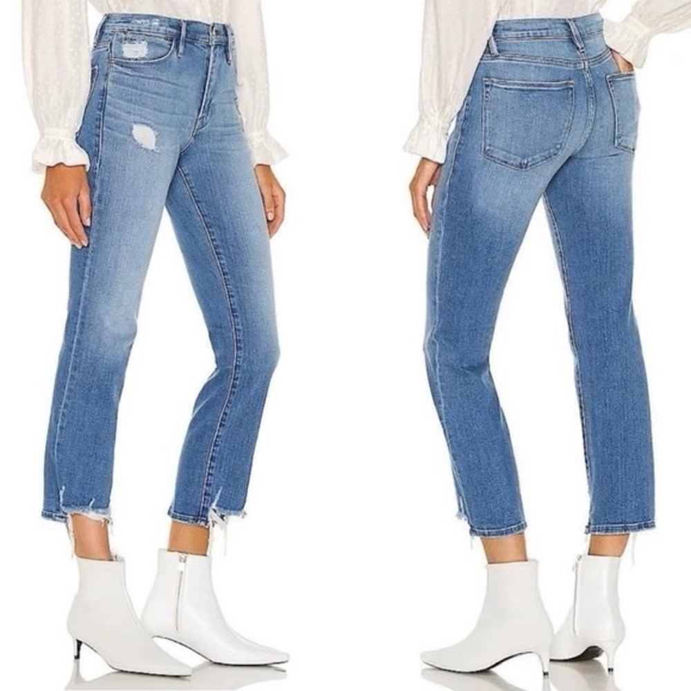 FRAME Denim Le High Straight Jeans Laskey Rips Distressed Cropped High Rise 31
